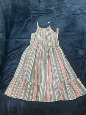 Girls' Striped Sundress with Ruffle Hem - Multicolor linen